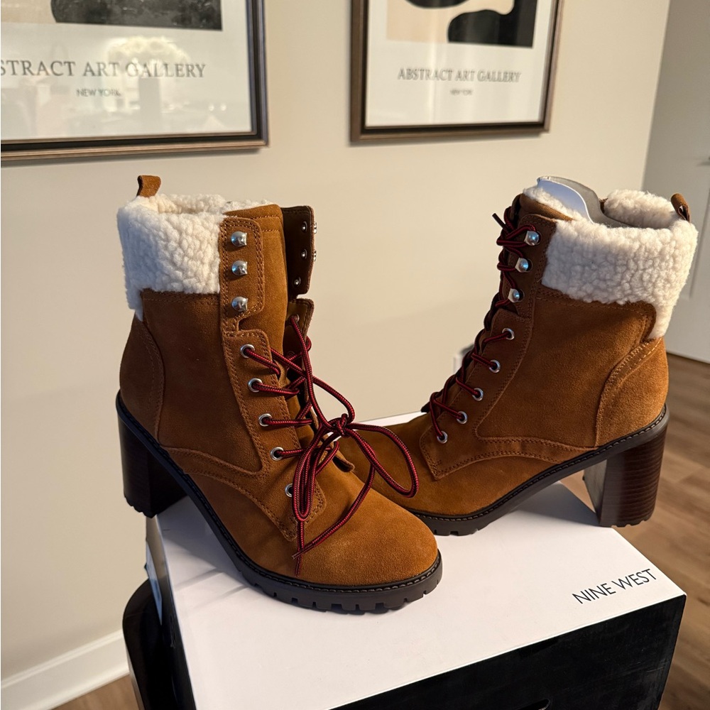 Nine West Brown Perli Lace-Up Ankle Boots